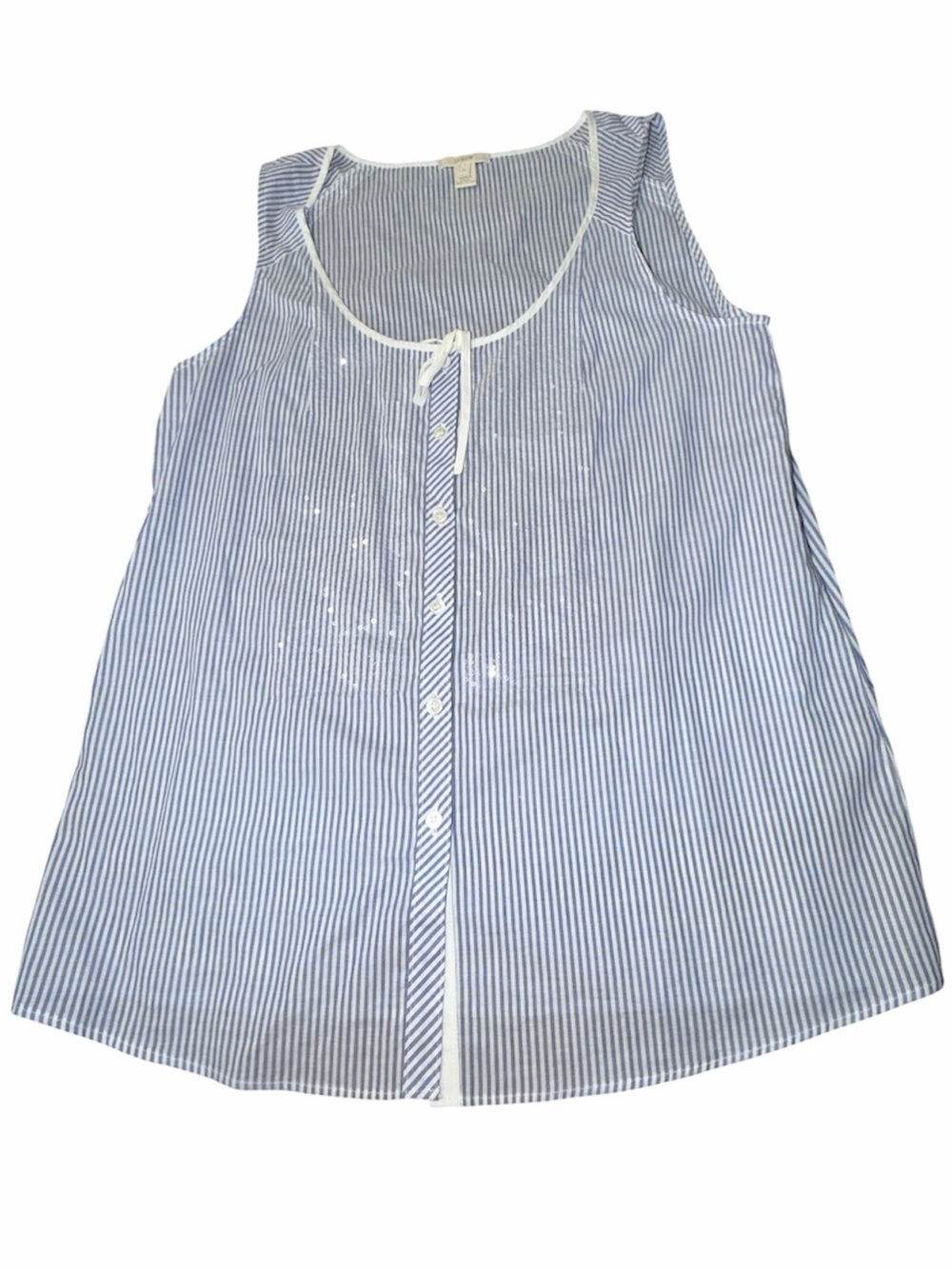 J.Crew Blue White Stripe Sequin Sleeveless Button Front Top Sz 6